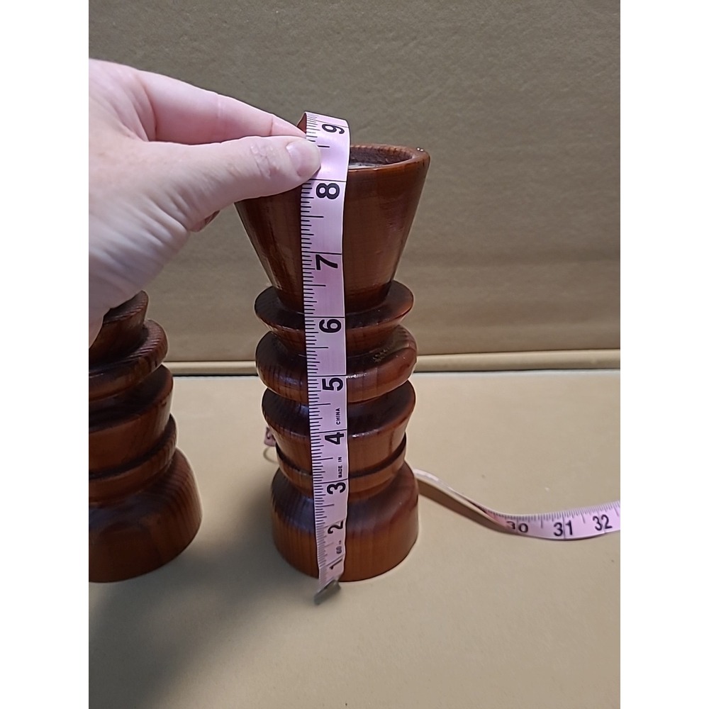 Pair of Hand Turned Wood Candle Holders 8" Tall Burl Wood - Picture 8 of 8